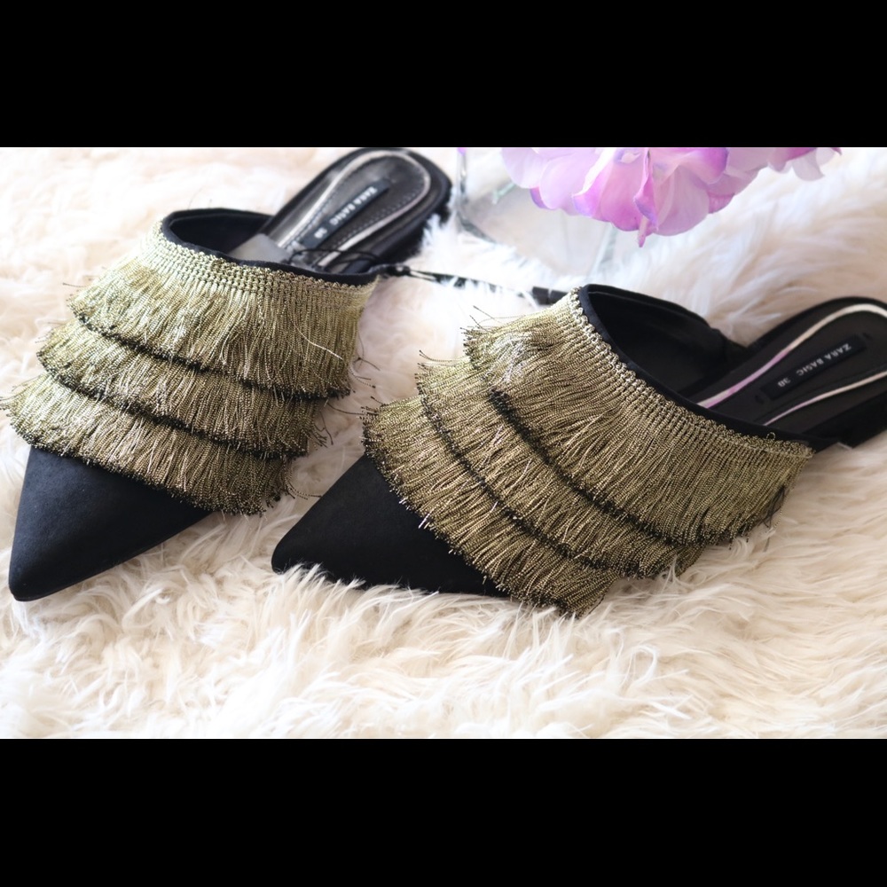 New Zara Flat Mules With Fringe - Picture 7 of 8